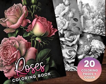 21 Rose Collection Coloring Page, Adults + kids- Instant Download - Grayscale Coloring Page - Gift, Printable PDF, flower art, advanced
