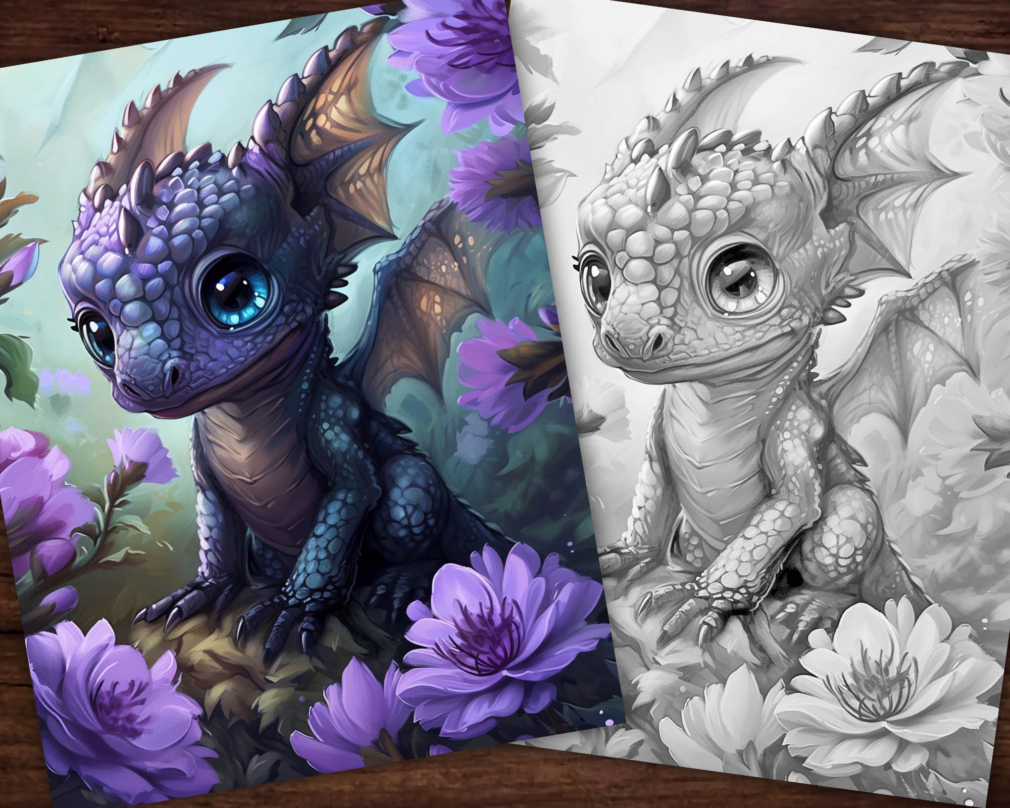 Baby Blooming Flower Dragon #30 Fantasy Coloring Page, Adults + kids…