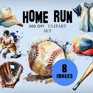 Baseball Clipart Bundle (8 PNG Graphics) watercolor Instant Download Image for crafting, sports ,commercial use, baseball cap, sport graphic