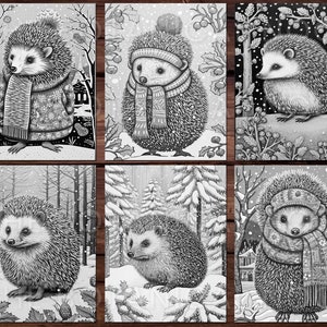 30 Cute Porcupines Animal Coloring Page Book, Adults + kids Instant Download Grayscale Coloring Page, Printable PDF, Feast, Family, Cute image 5