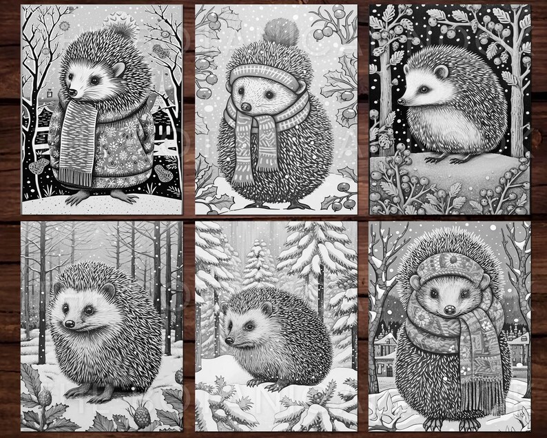 30 Cute Porcupines Animal Coloring Page Book, Adults + kids Instant Download Grayscale Coloring Page, Printable PDF, Feast, Family, Cute image 5