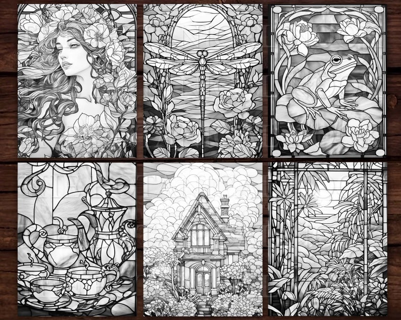 30 Stained Glass Variety Pack Coloring Pages Book, Adults + Kids ...
