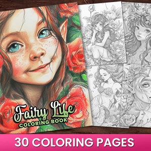 30 Fairy Life Cute Variety Pack Coloring Pages Book, Adults + kids- Instant Download Grayscale Coloring Page, Printable PDF, Fairy Girls