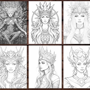 11 Elf Queens Coloring Book, Adults + Kids- Download - Grayscale ...