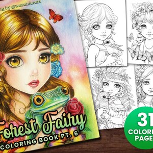 Delicate Forest Fairy Girls 5 Fantasy Anime Coloring Book, Adults & kids Instant Download - Grayscale Coloring Page Gift, Printable Art PDF