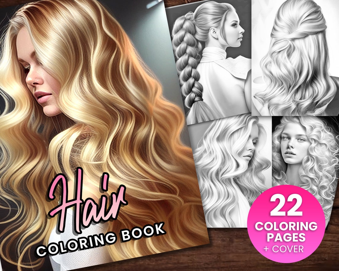 Beautiful Hair Coloring Page Book, Adults + Kids Instant Download