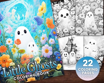 22 Little Ghosts Coloring Book, Adults kids Instant Download -Grayscale Coloring Book - Printable PDF,  Ghost coloring, Cute Ghosts