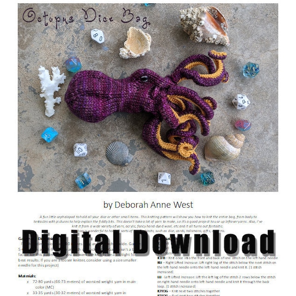 Octopus Dice Bag Knitting Pattern - PDF Download