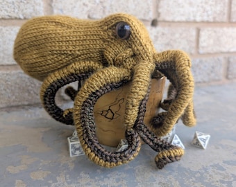 Chocolate and Peanut Butter Octopus Dice Bag - Handknit with drawstring