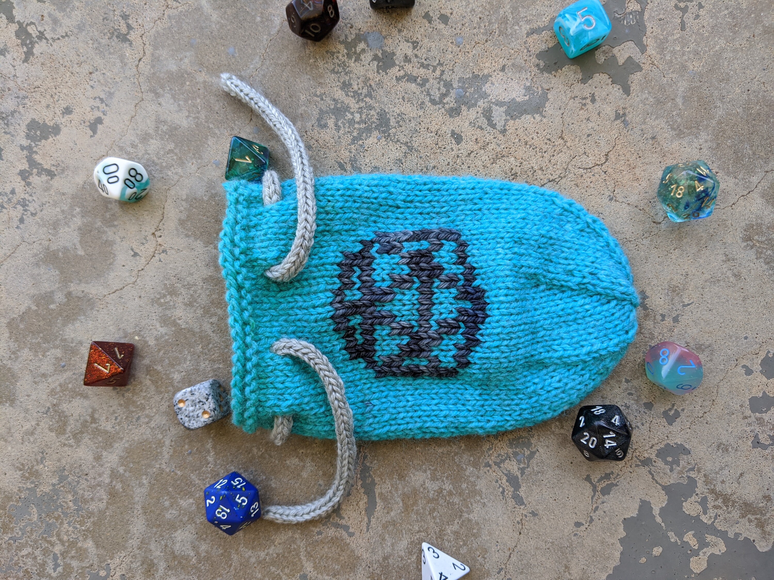 Knit d20 Dice Bag Teal Etsy