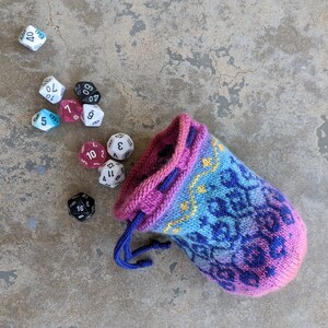 Twilight Garden Knit Drawstring Pouch - Dice Bag