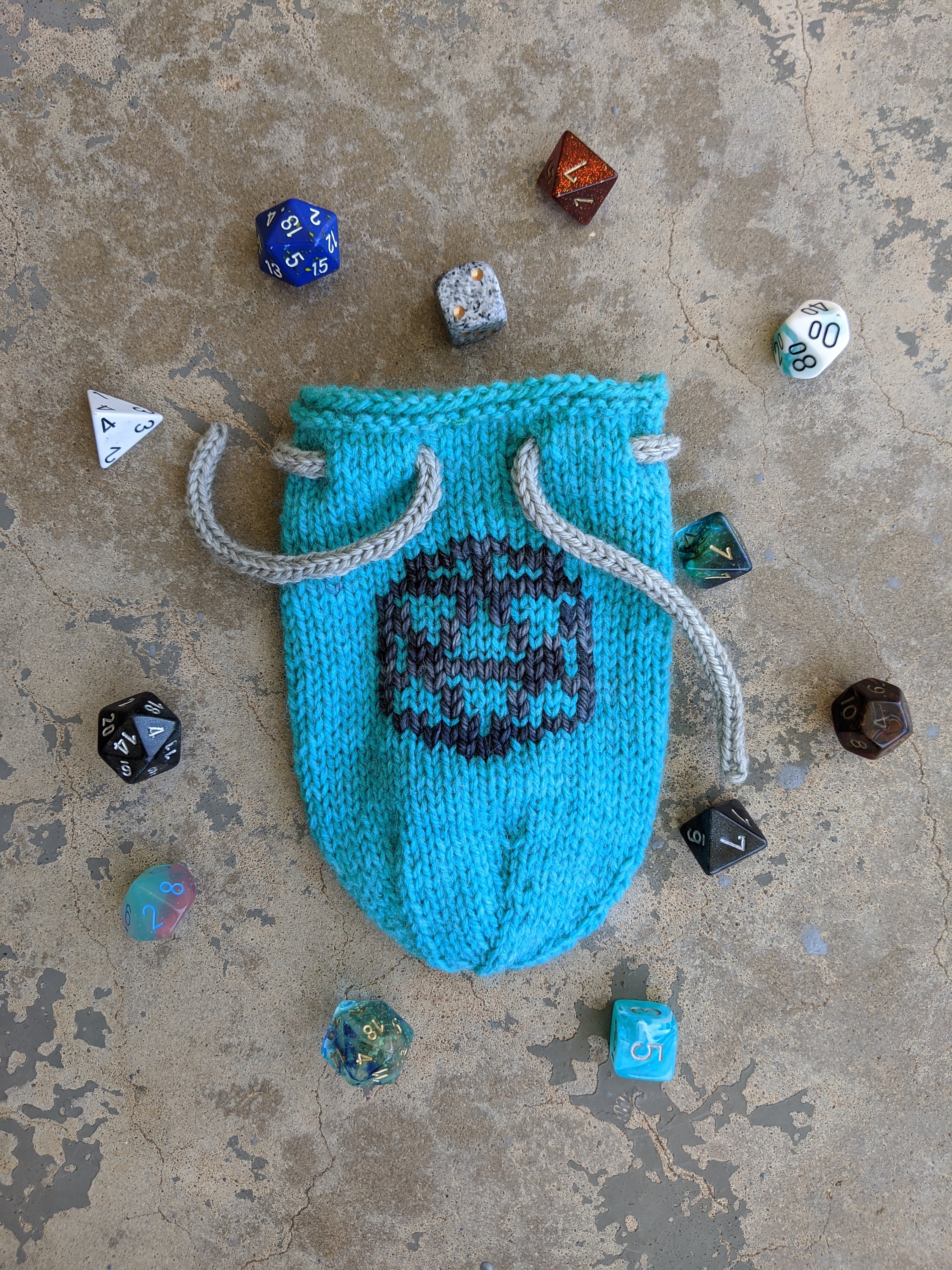 Knit d20 Dice Bag Teal Etsy