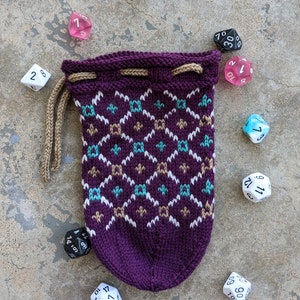 Fleur de Lis Diamonds Knit Drawstring Bag