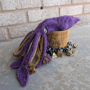 Royal Crowned Purple Squid Dice Bag - with Tentacle drawstring closure