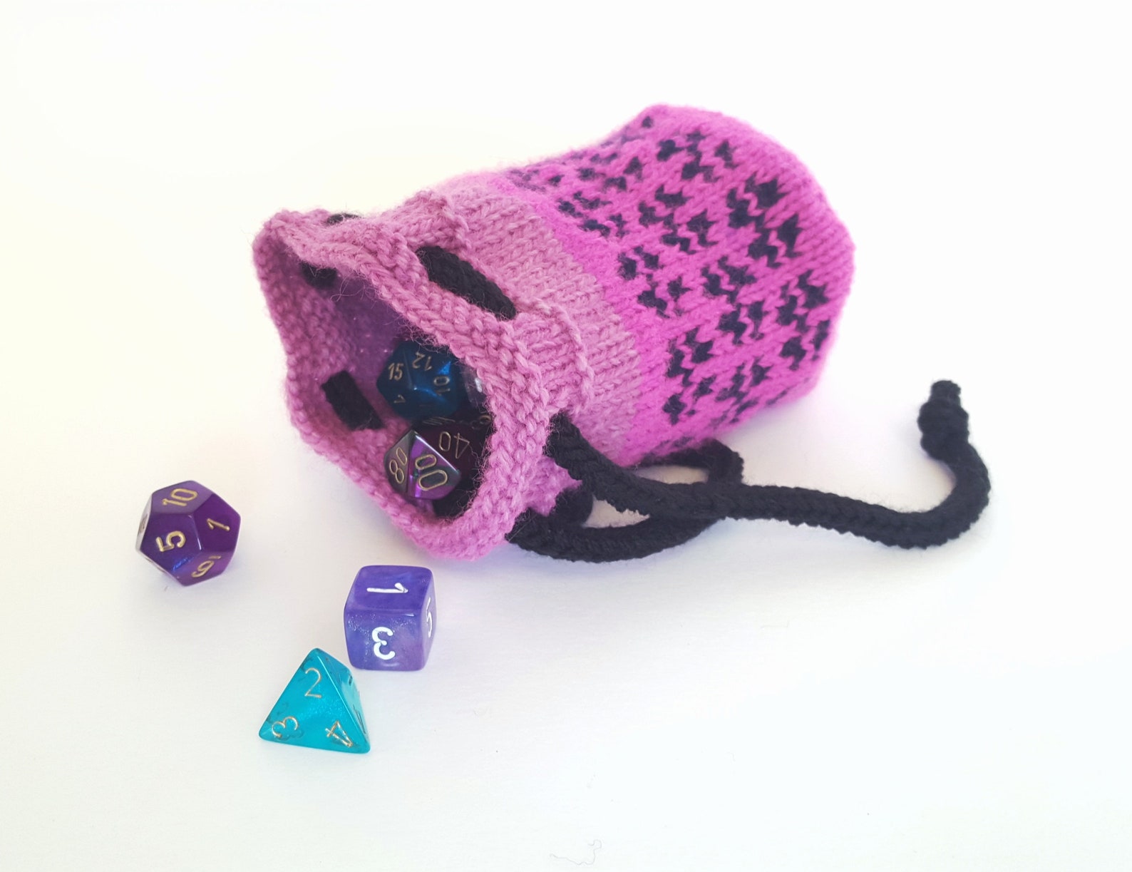 Pink Flowers Knit Dice Bag // Large // D&D Pathfinder Etsy