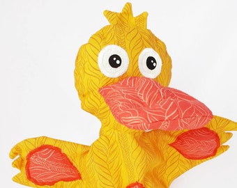 Glove puppet yellow duck Hand puppet duckling Handmade textile rag duck Stuffed yellow duckling