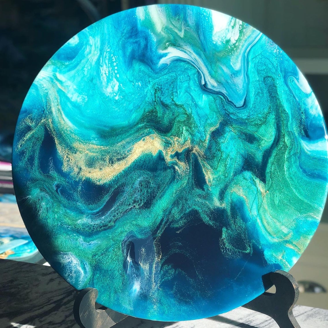 round Resin Wall Art with lots of details Etsy