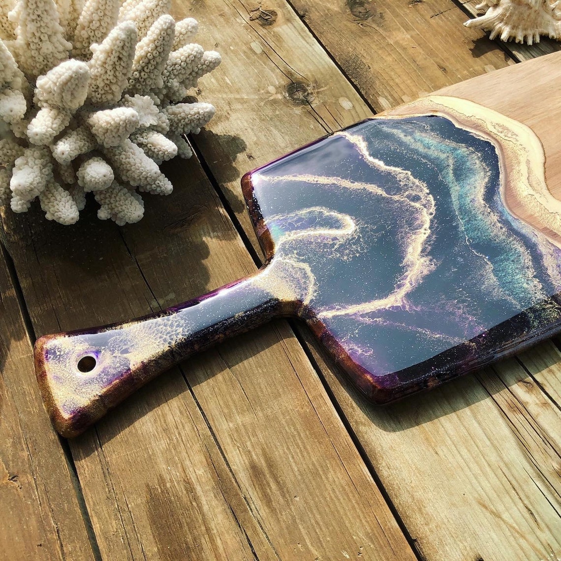 Beautiful Cheese Board with Resin Art in Deep Purple/ some Etsy