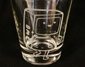 Cute Fan Art Cartoon BMO beemo inspired Custom Etched Shot Glass Video Games