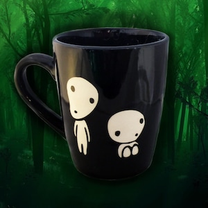 FAN ART Kodama Tree Spirits Inspired Design Custom Engraved Black Coffee Mug