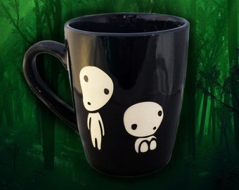 FAN ART Kodama Tree Spirits Inspired Design Custom Engraved Black Coffee Mug