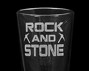Fan Art DRG Rock and Stone Mining Pint Glass, Tumbler Video Game Gift Sand Blasted Custom Etched