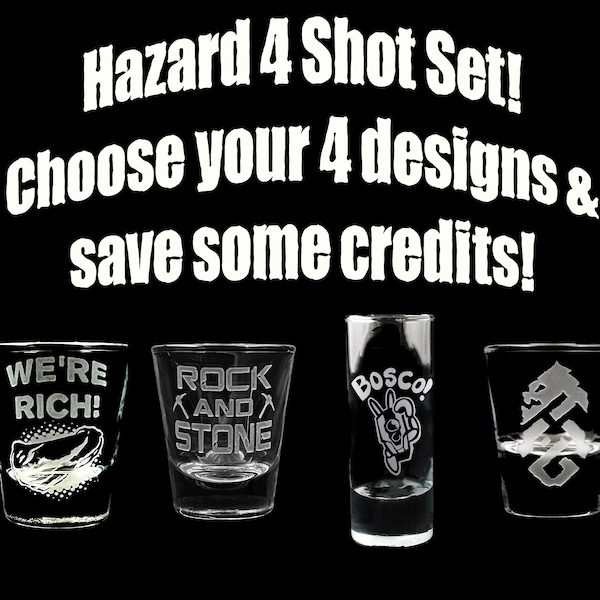 Fan Art Engraved Custom DRG Shot Glasses- Birthday Gift Set, Rock and Stone!
