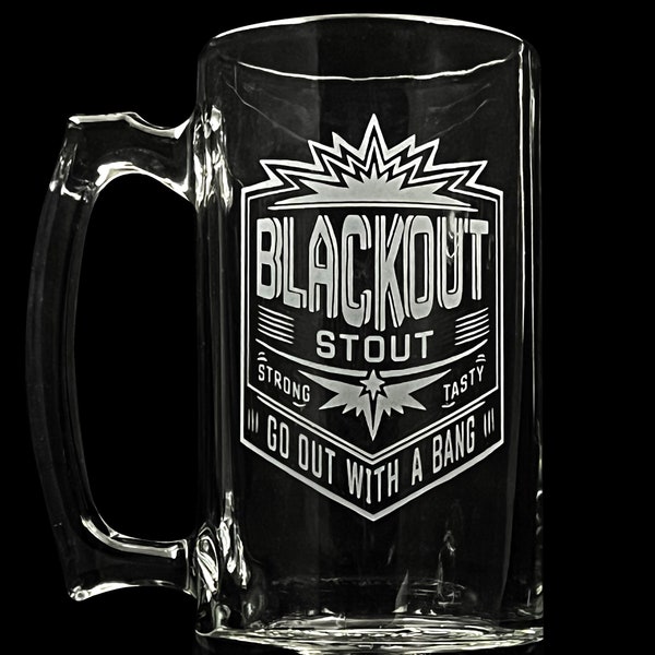 Fan Art DRG Black Out Stout Inspired Logo Sandblasted Etched Beer Stein Mining Dwarf