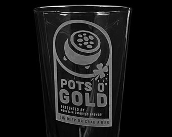 Fan Art  Pots O' Gold Logo Mining Pint Glass, Tumbler Video Game Gift Sand Blasted Custom Etched DRG