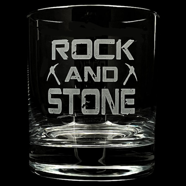 Fan Art DRG Rock and Stone Custom Etched Whiskey Rocks Glass Dwarves