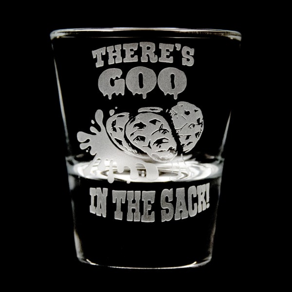 Fan Art There's GOO in the Sack DRG Dwarf Sand Blasted Etched Shot Glass Gaming MEME