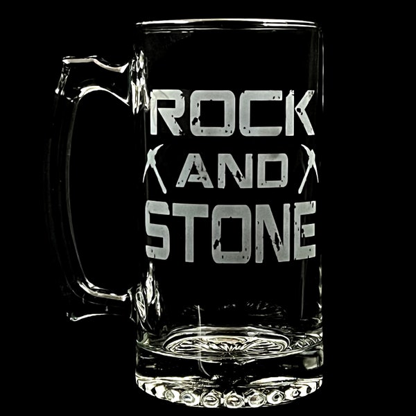 Fan Art DRG Rock and Stone Sandblasted Engraved Beer Stein Mining Dwarf Inspirational Cheer