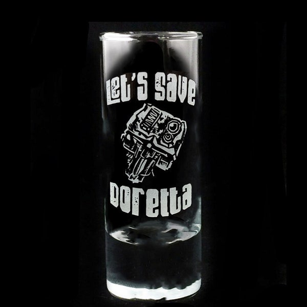 Fan Art Doretta Drilldozer Dwarf Sand Blasted Etched Shot Glass Gaming MEME