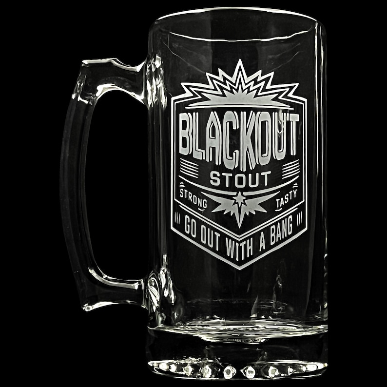 Fan Art DRG Black Out Stout Inspired Logo Sandblasted Etched Beer Stein Mining Dwarf image 1