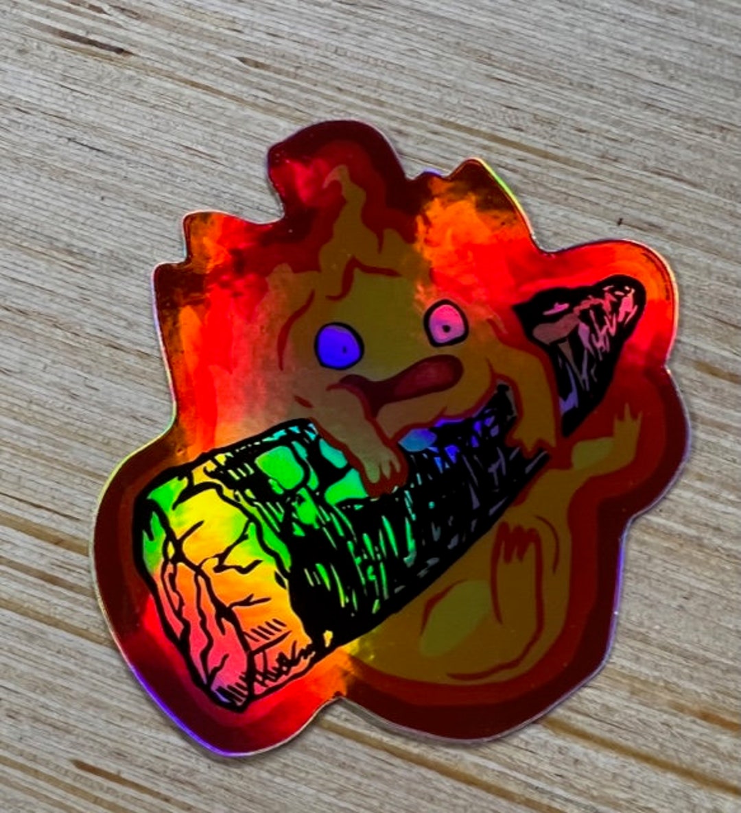 Fan Art Cute Calcifer Holographic Vinyl Sticker Laptop Decal Howls ...