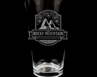 FAN ART Rocky Mountain Engraved Beer Glass - Dishwasher Safe Pint