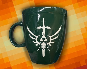 FAN ART Master Sword Triforce Green Mug Ceramic Coffee Tea Cup Nerdy Fantasy Video Game