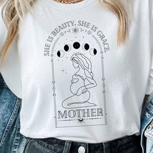 Camisa mística para maternidade, camisa para gravidez, fases da lua, camisa de nascimento, cartão de tarô, camisa para mãe, camisa de tarô, nova mãe, maternidade