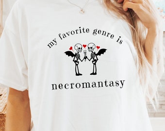Necromantasy Funny Bookish Shirt Reader Shirt Romantasy Shirt Enemies to Lovers Booktrovert Shirt Reader tee Cute Skeleton Shirt Valentines
