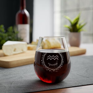 Aquarius Sign Wine Glass Astrology Zodiac Gift Stars Celestial Wine Glass Aquarius Gifts Astrological Signs Stemless Wine Glass Zodiac Glass image 2