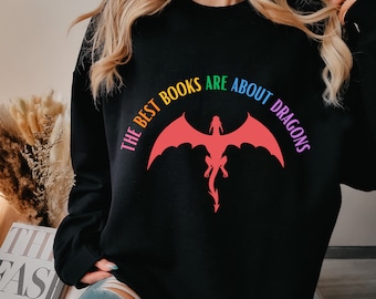 Dragon Reading Crewneck Dragon Book Lover SweatShirt Magic Crewneck Wings Fan Dragon Shirt Reader sweatshirt Dragon crewneck Fantasy Womens