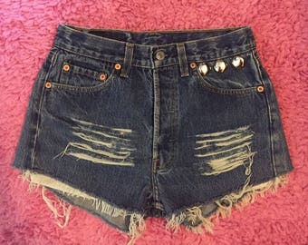 High Waisted LEVIS Vintage shorts cutoff Levi’s shorts Levi high waist ripped shorts 28 levi womens studded 501s