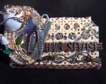 Hairstylist Coral Crystal Business Card Holder Display Stand Etsy