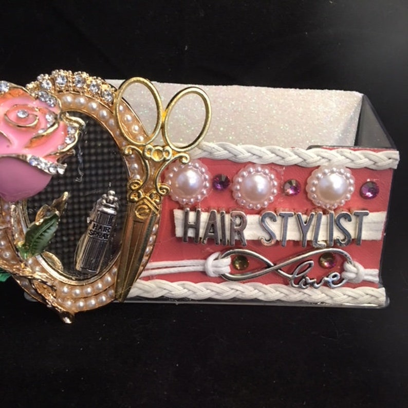 Hairstylist Coral Crystal Business Card Holder Display Stand Etsy