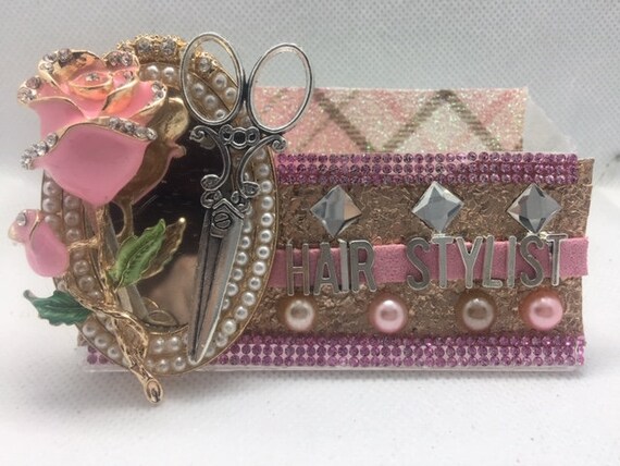 Gold Pink Hair Stylist Business Card Holder Etsy