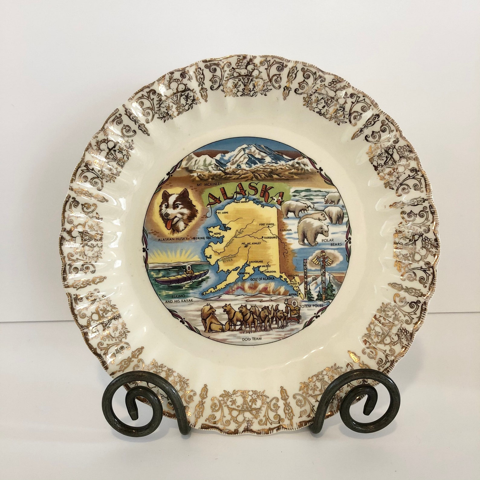 Vintage Alaska State Plate Souvenir Collectible Etsy