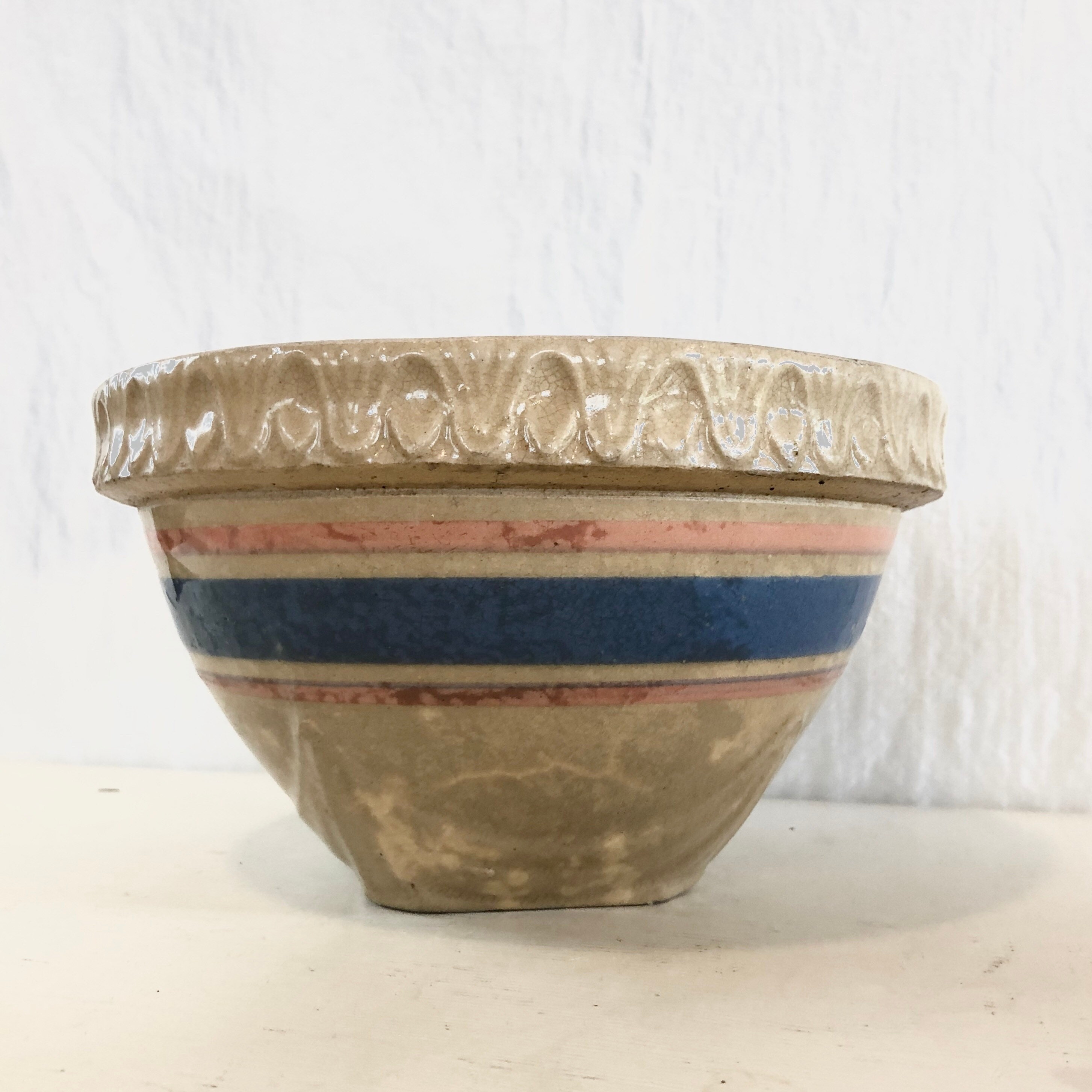Antique Mccoy Pottery Striped Yellow Ware Bowl Mixing Bowl Yellowware