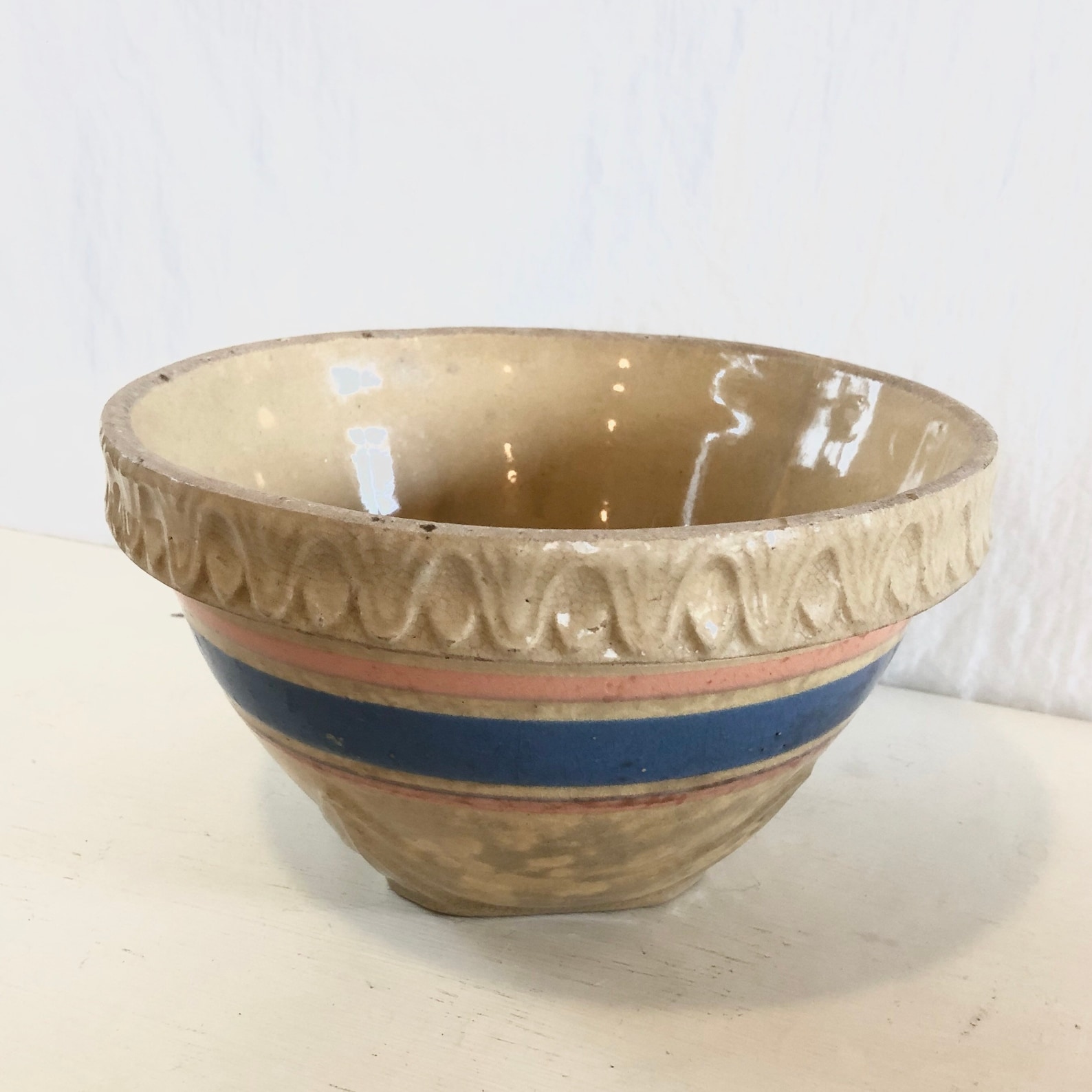 Antique Mccoy Pottery Striped Yellow Ware Bowl Mixing Bowl Yellowware