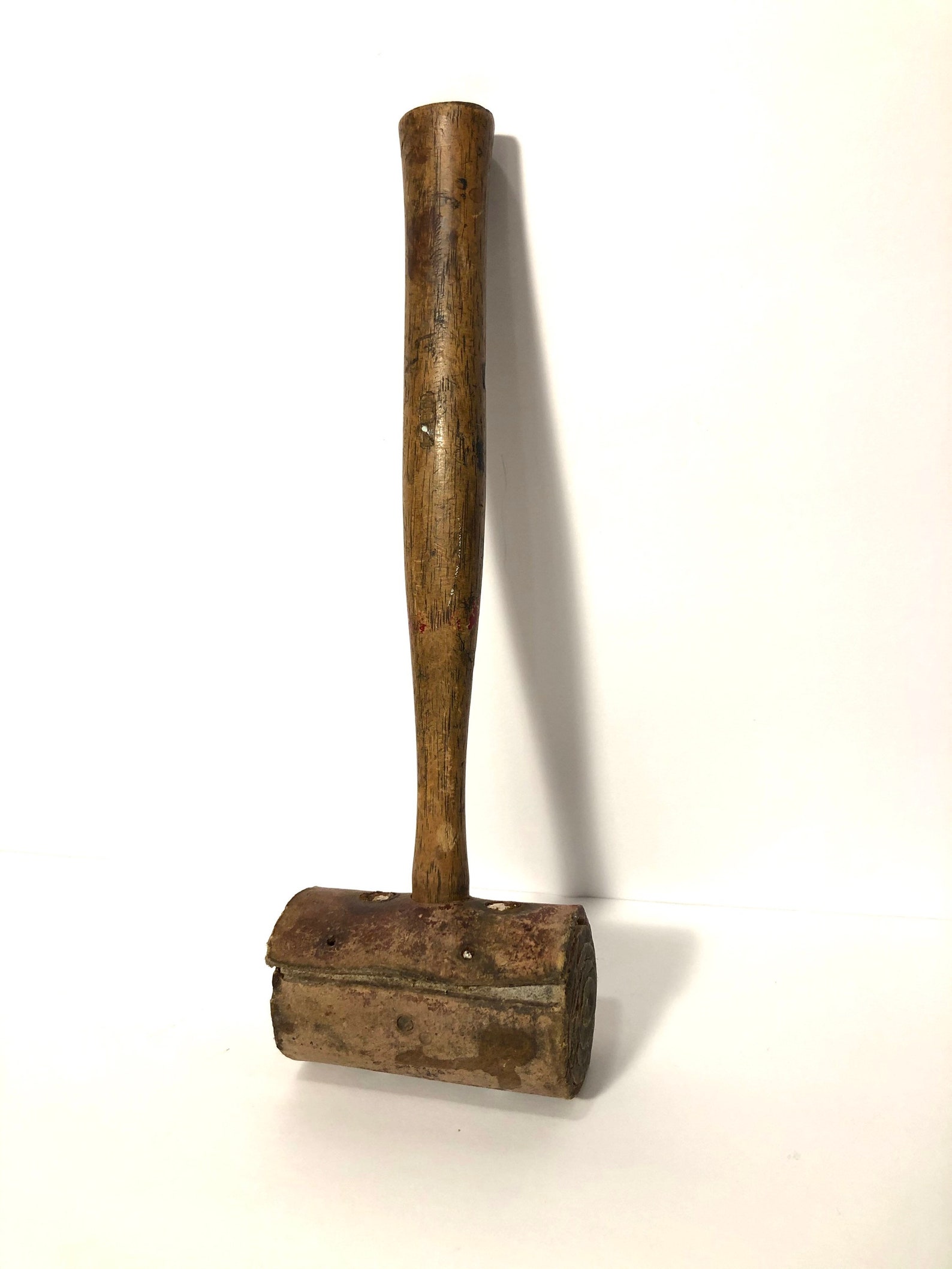 Antique Rolled Leather Mallet With Wood Handle Etsy