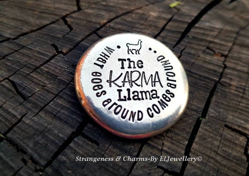 Hand Stamped 'The Karma Llama' Pewter Hug StoneGood Etsy